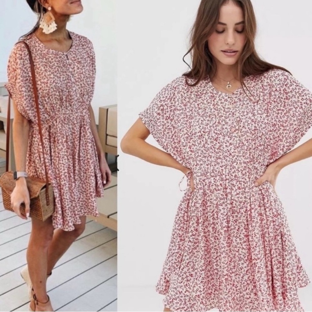 NWT Free People One Fine Day Mini Dress in Tea Combo Size S Red Floral Print - Picture 3 of 14